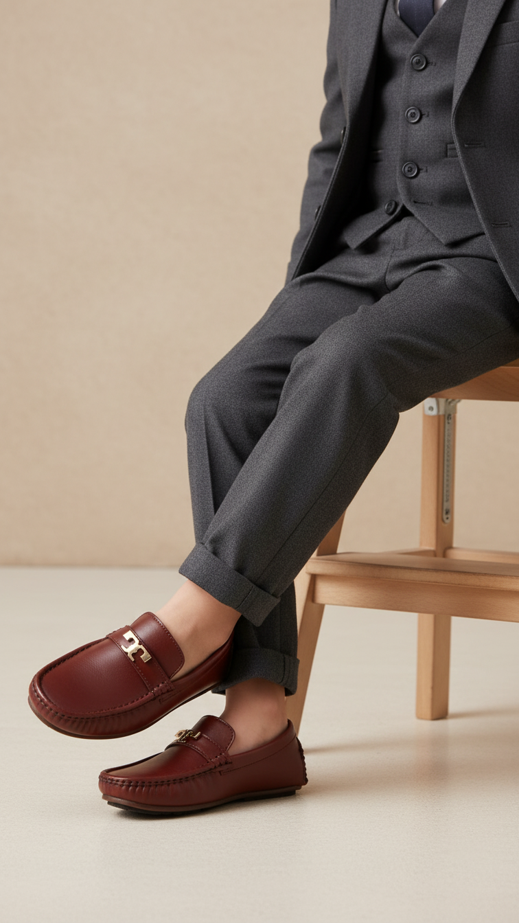 Boys Maroon Formal Moccasin KD0829