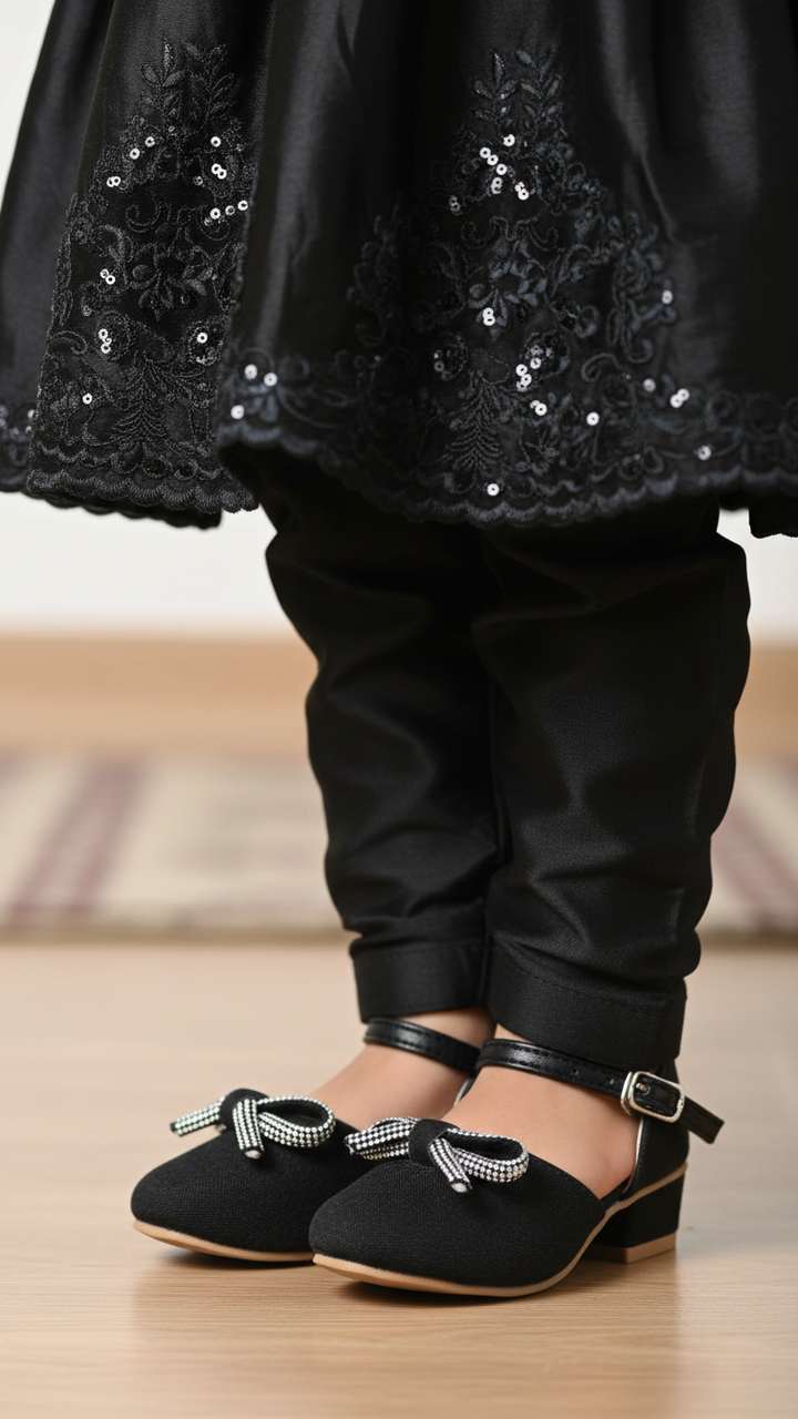 Girls Black Fancy Pumps KD0949