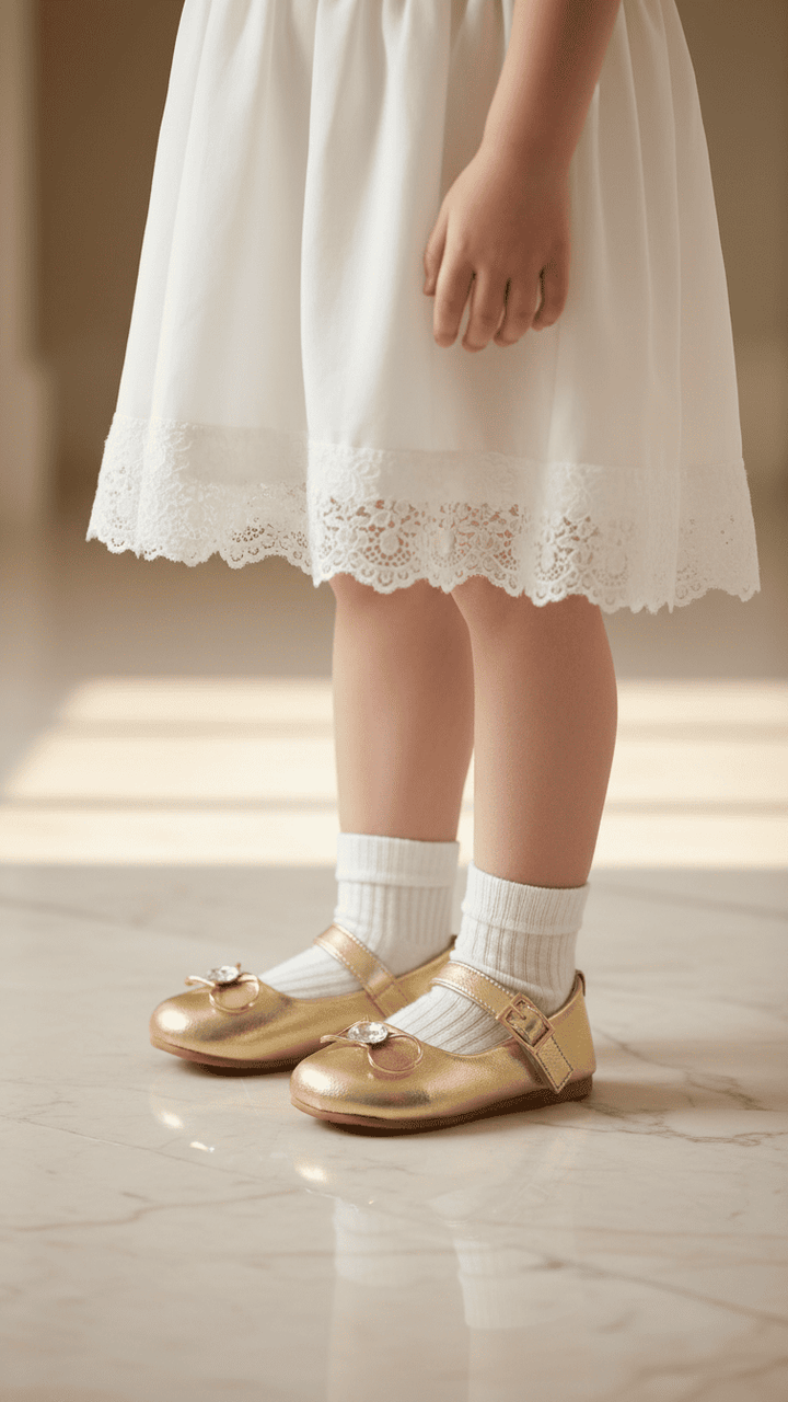 Girls Golden Fancy Pumps KD2582