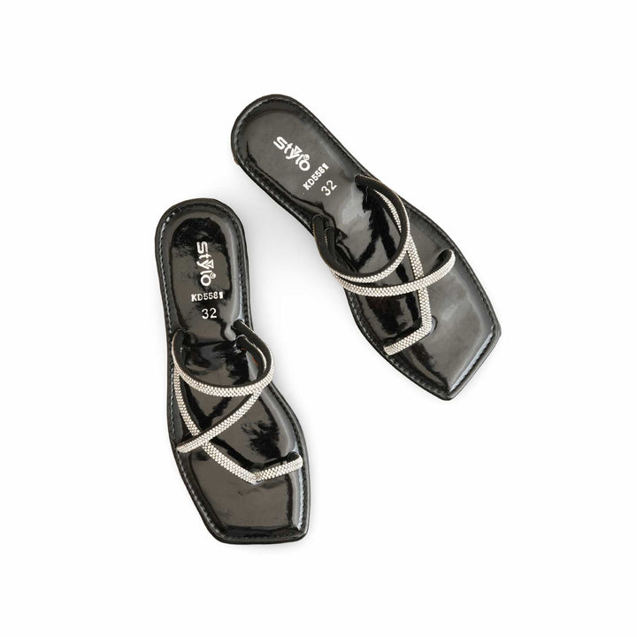 Girls Black Fancy Slipper KD5581