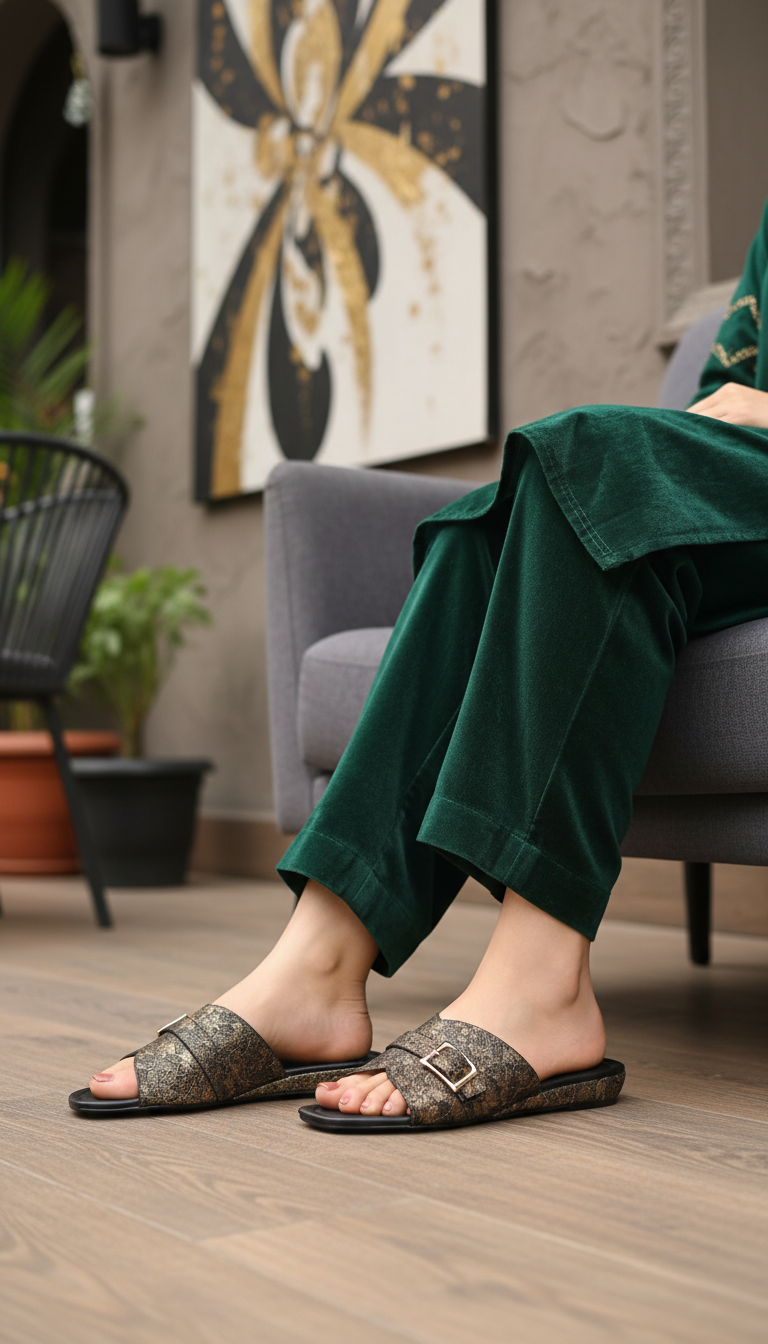 Black Fancy Slipper For Women LFN716