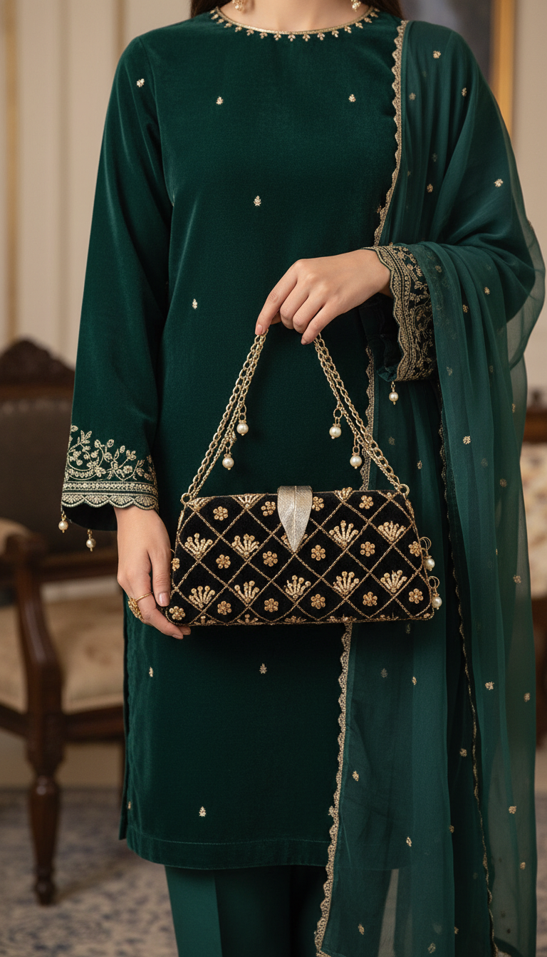 Black Fancy Clutch P15402