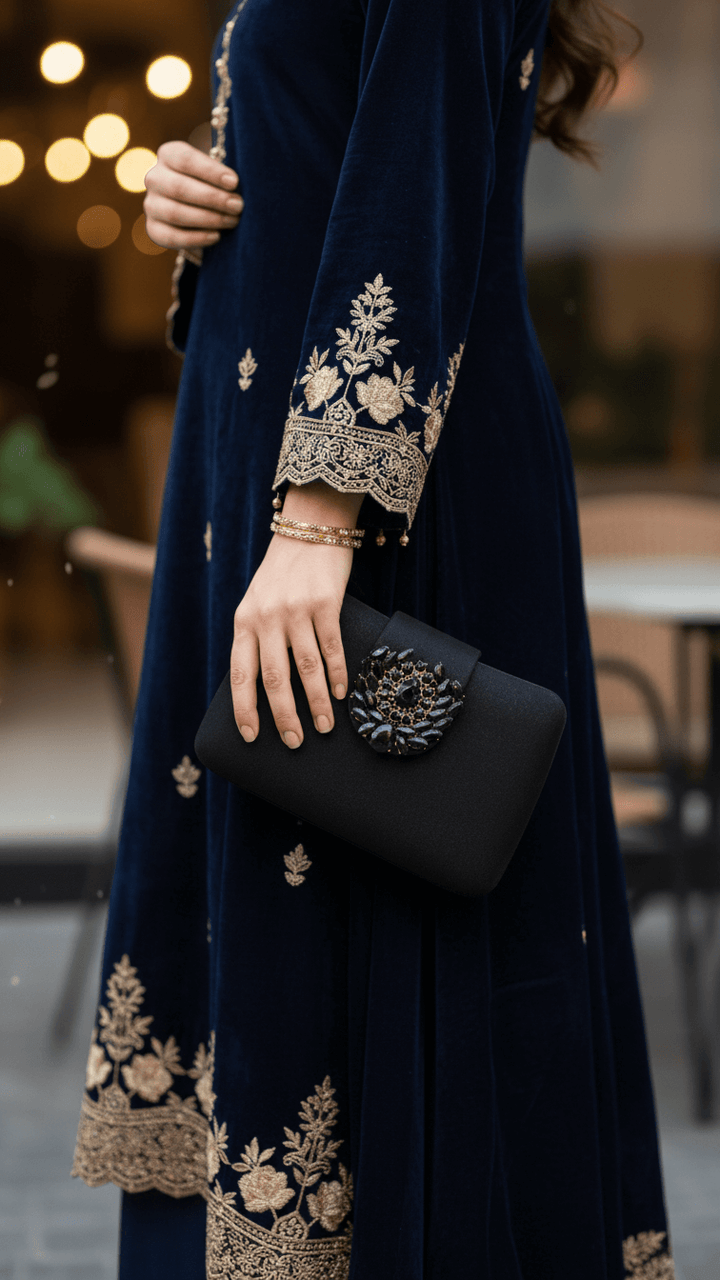 Black Fancy Clutch For Women P24406