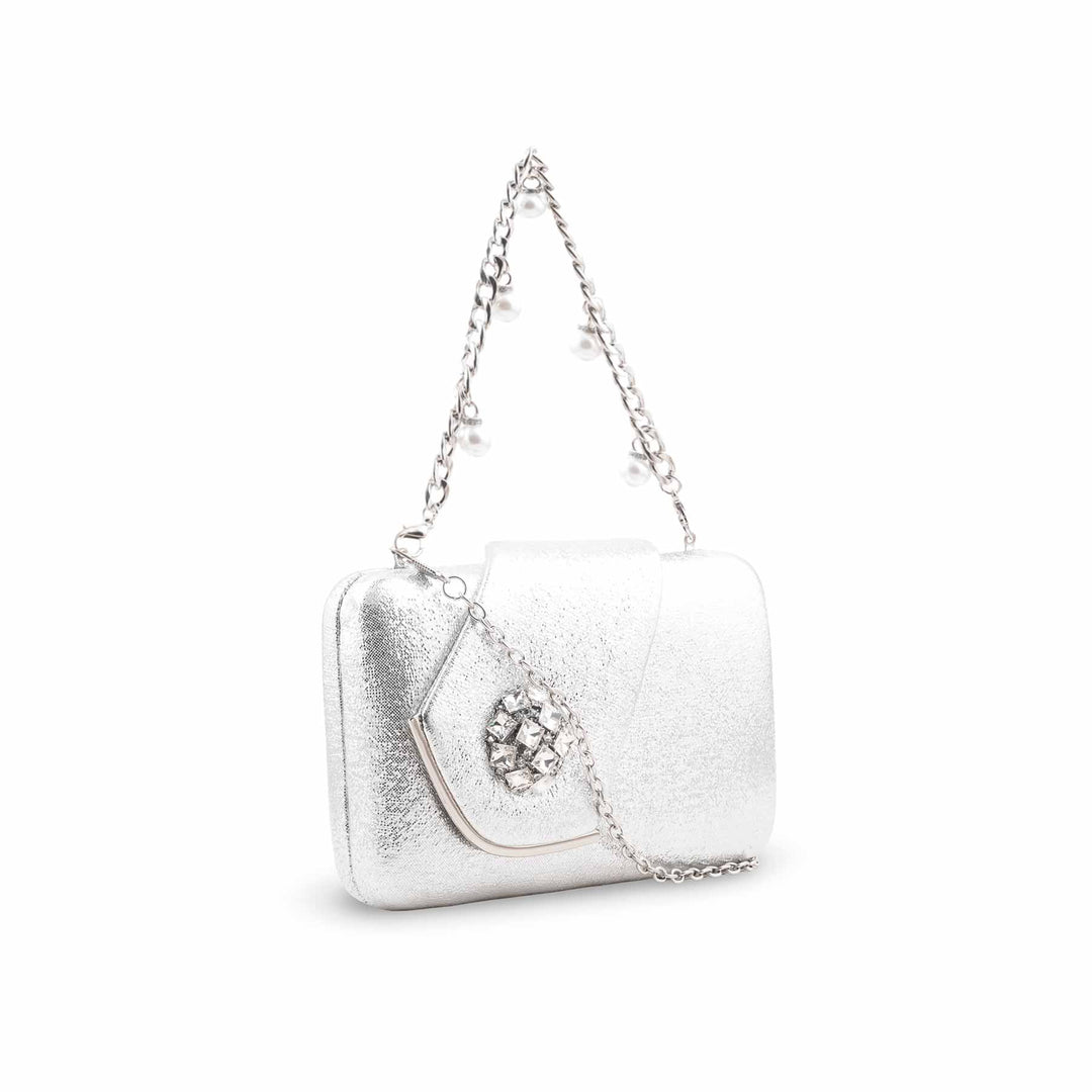 Silver Fancy Clutch For Ladies P24407
