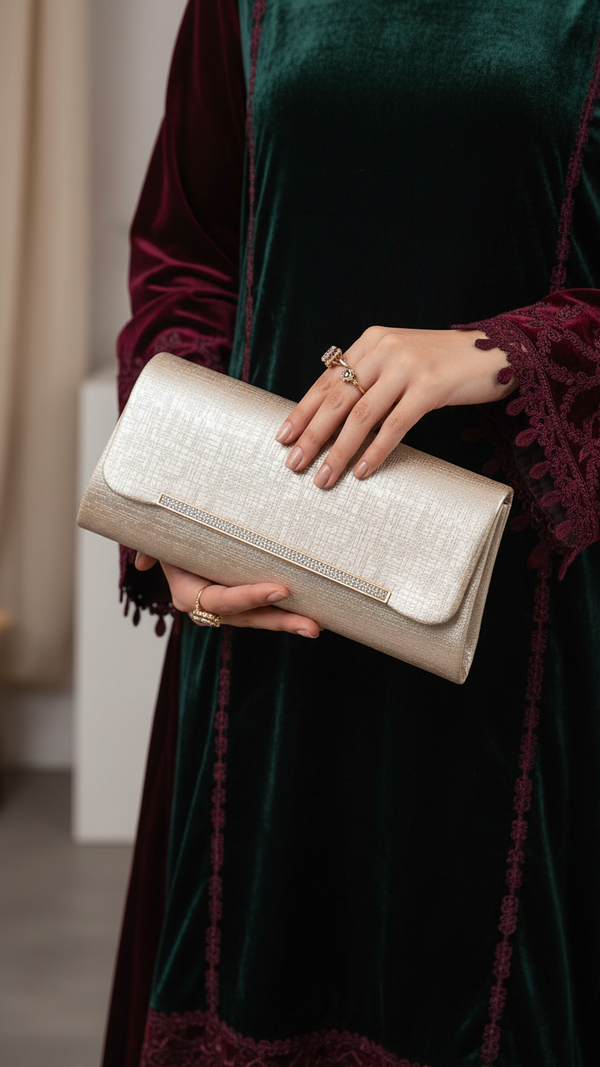 Golden Fancy Clutch For Ladies P24419