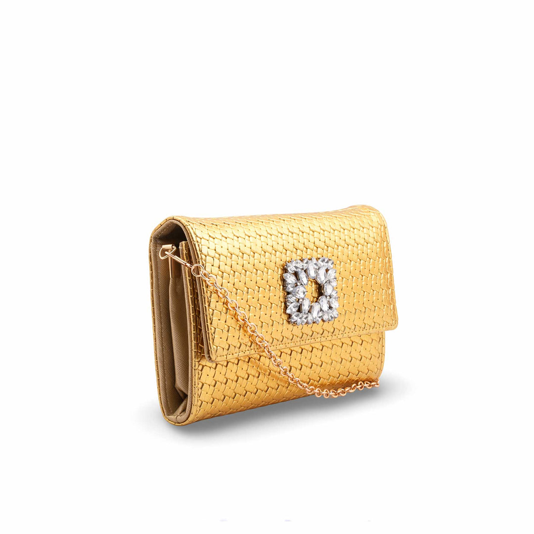 Golden Formal Clutch For Ladies P24424