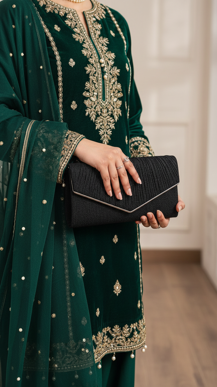 Black Fancy Clutch For Women P24428