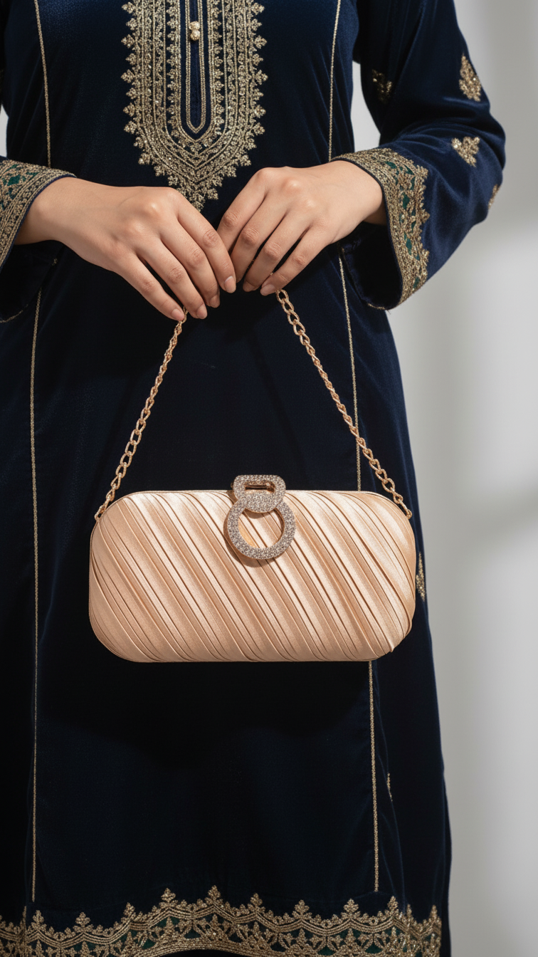 Golden Formal Clutch For Ladies P24440