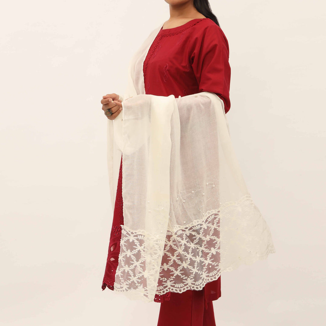 Cream Embroidered Stole PD5244