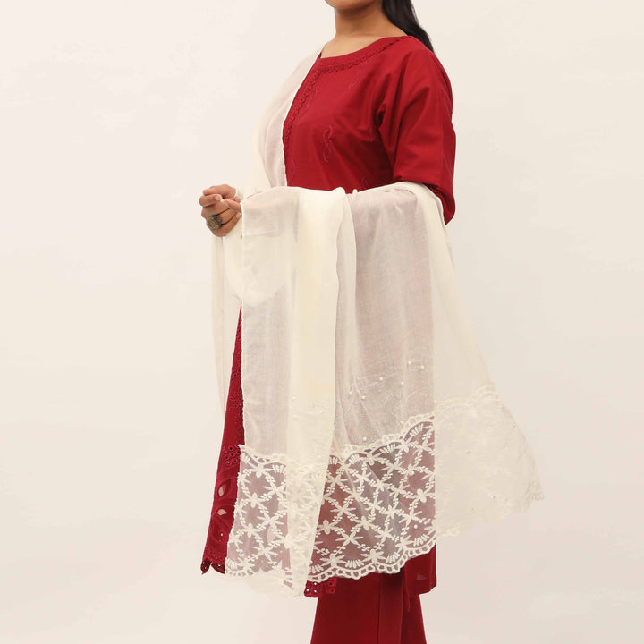 Cream Embroidered Stole PD5244