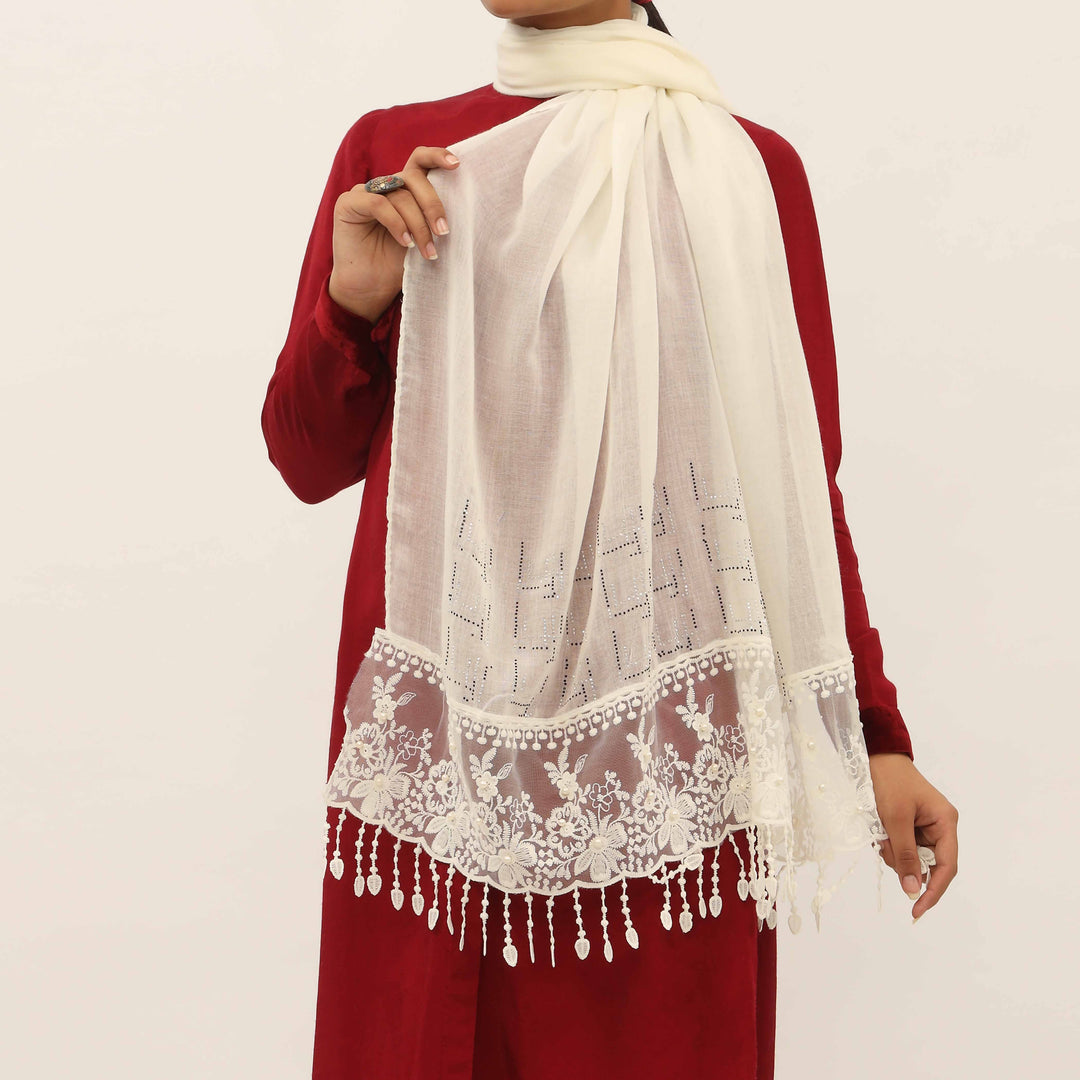 Cream Embroidered Stole PD5249