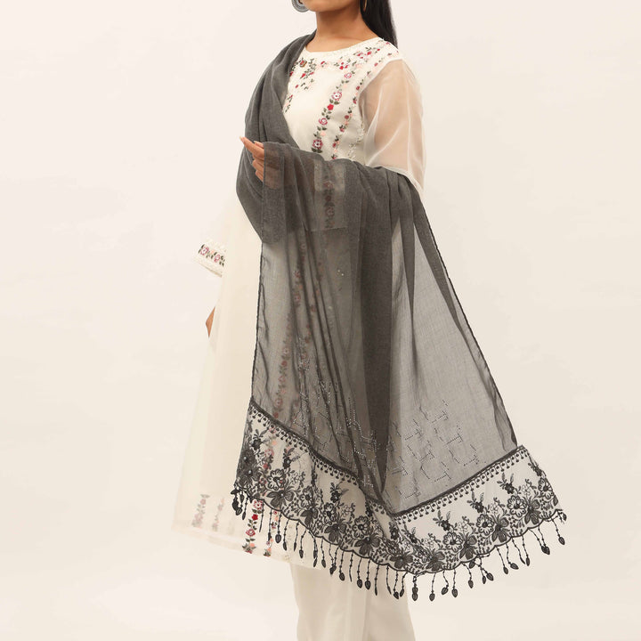 Black Embroidered Stole PD5250