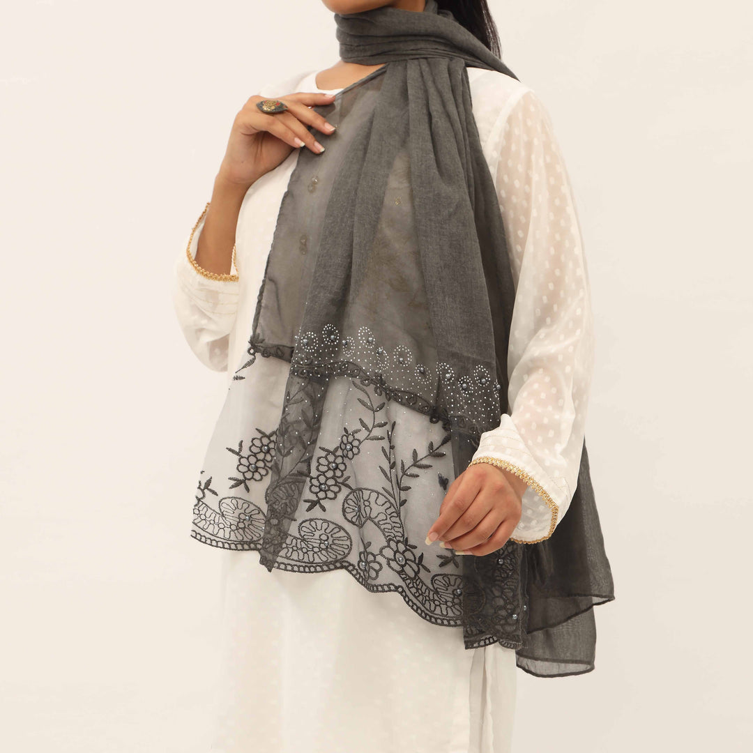 Black Embroidered Stole PD5254