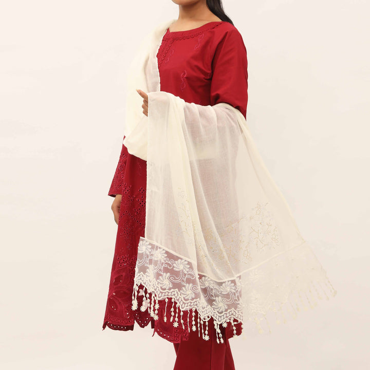 Cream Embroidered Stole PD5255