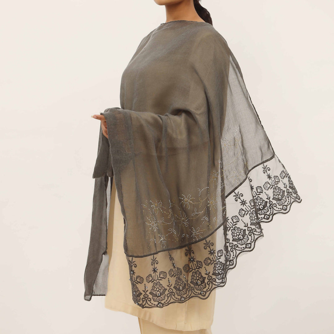 Black Embroidered Stole PD5258