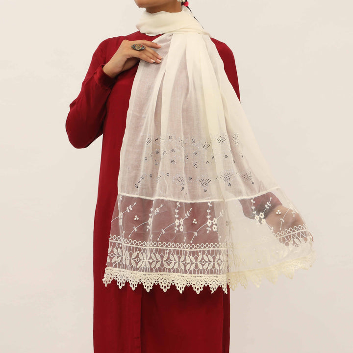 Cream Embroidered Stole PD5261