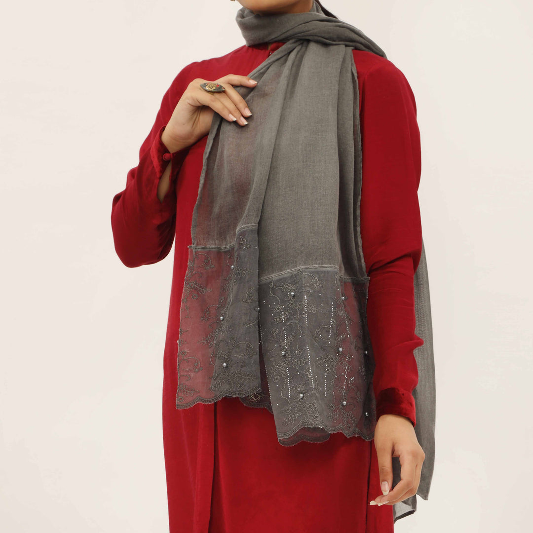 Black Embroidered Stole PD5266