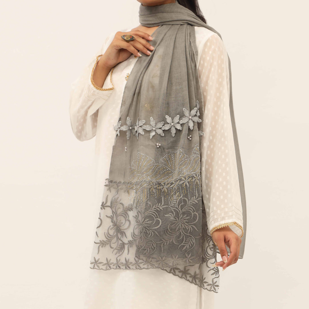 Grey Embroidered Stole PD5267