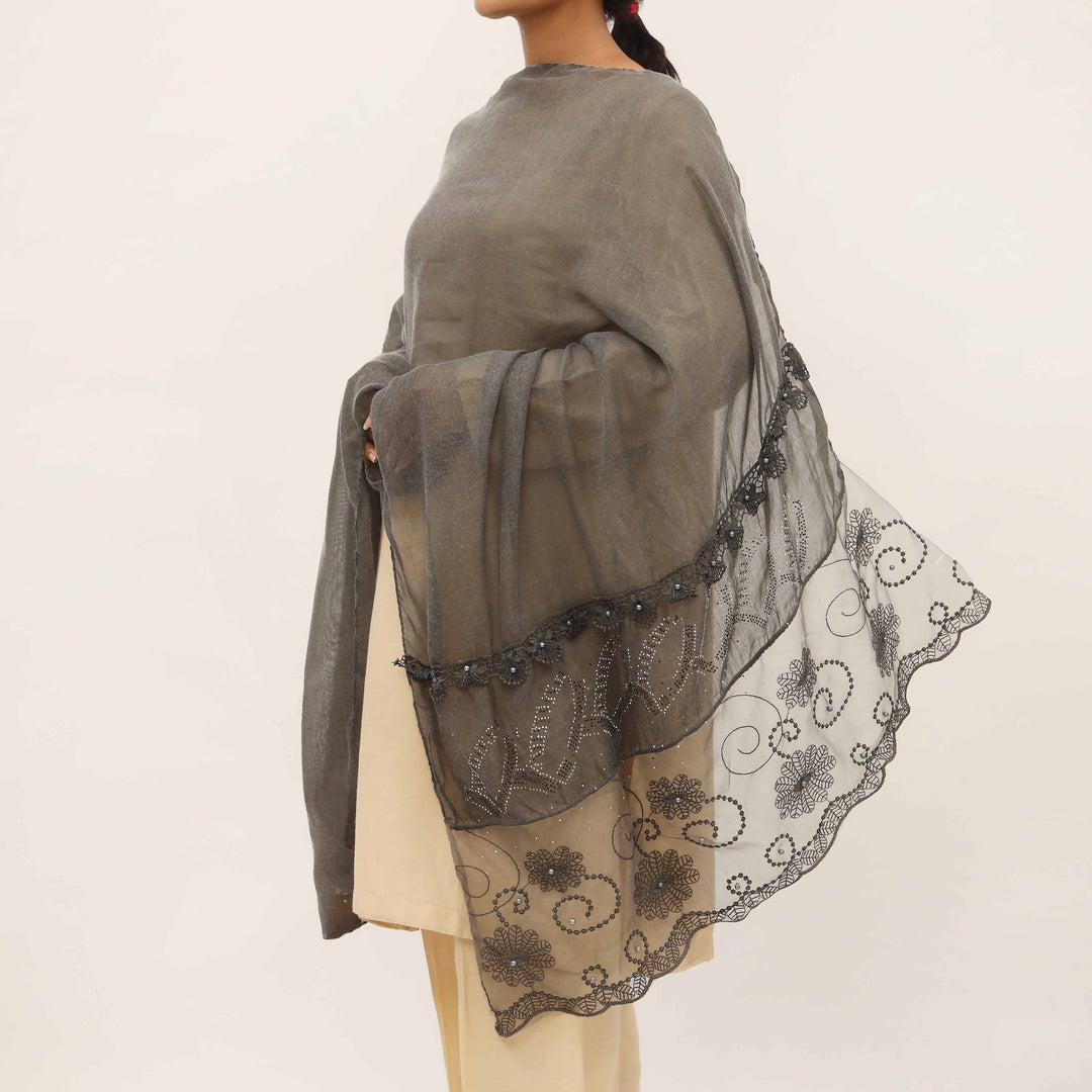 Black Embroidered Stole PD5273