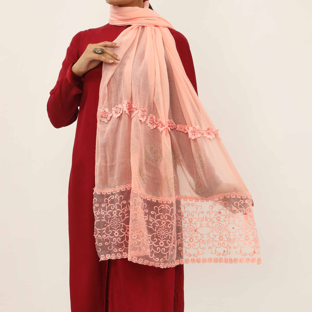 Peach Embroidered Stole PD5274