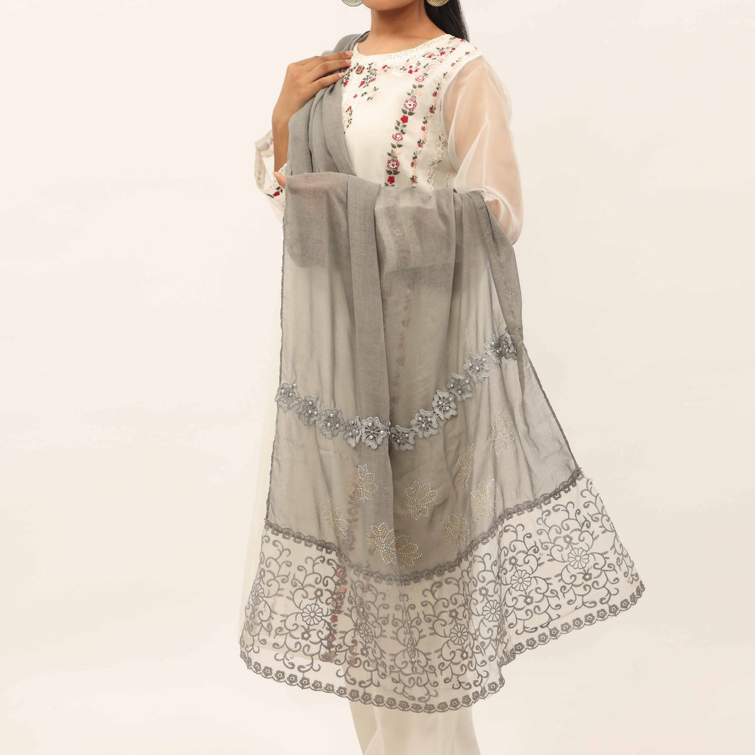 Grey Embroidered Stole PD5275