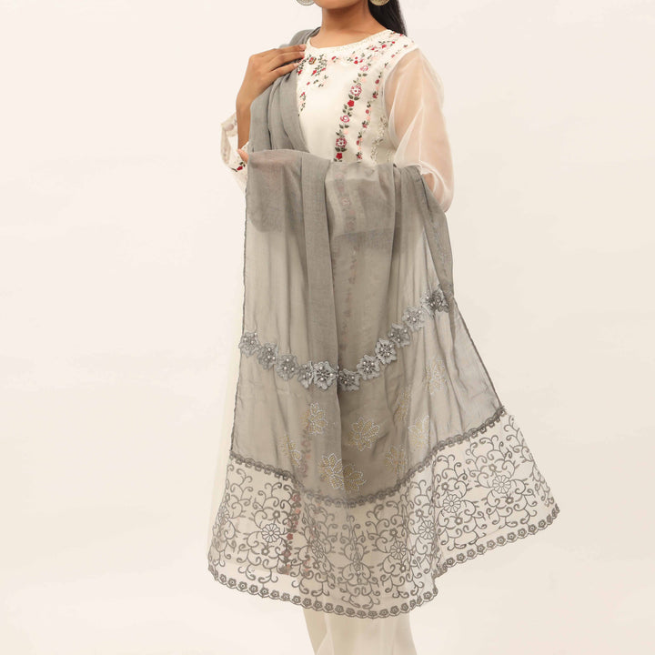 Grey Embroidered Stole PD5275
