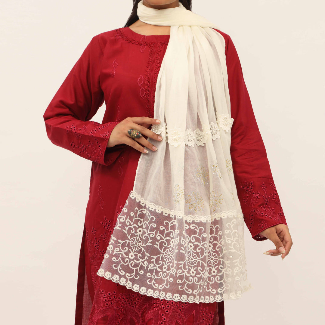 Cream Embroidered Stole PD5276