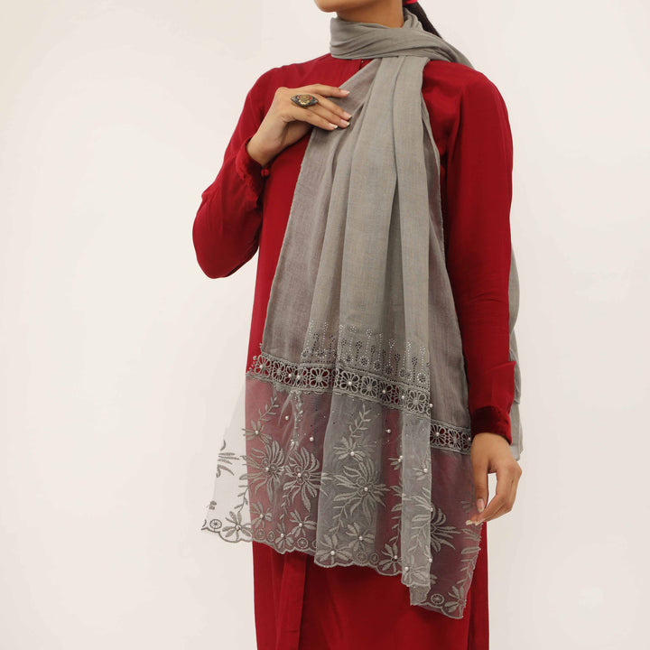 Grey Embroidered Stole PD5278