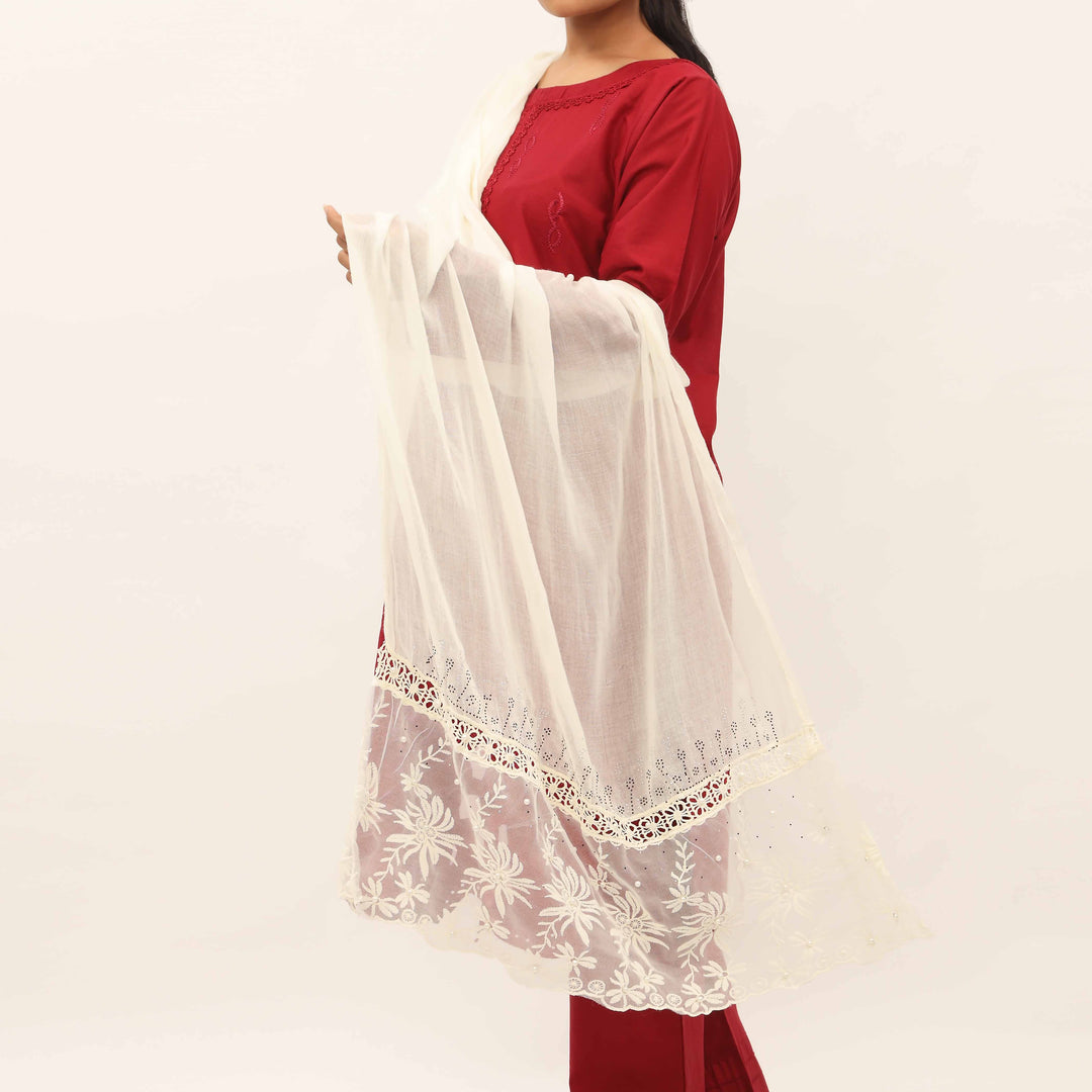 Cream Embroidered Stole PD5280