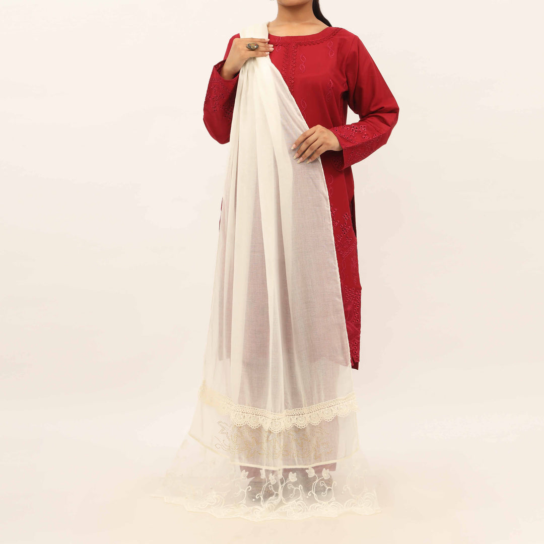 Cream Embroidered Stole PD5284