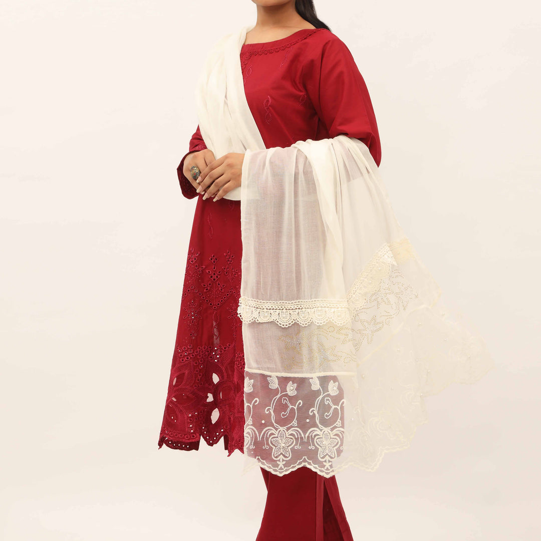 Cream Embroidered Stole PD5284