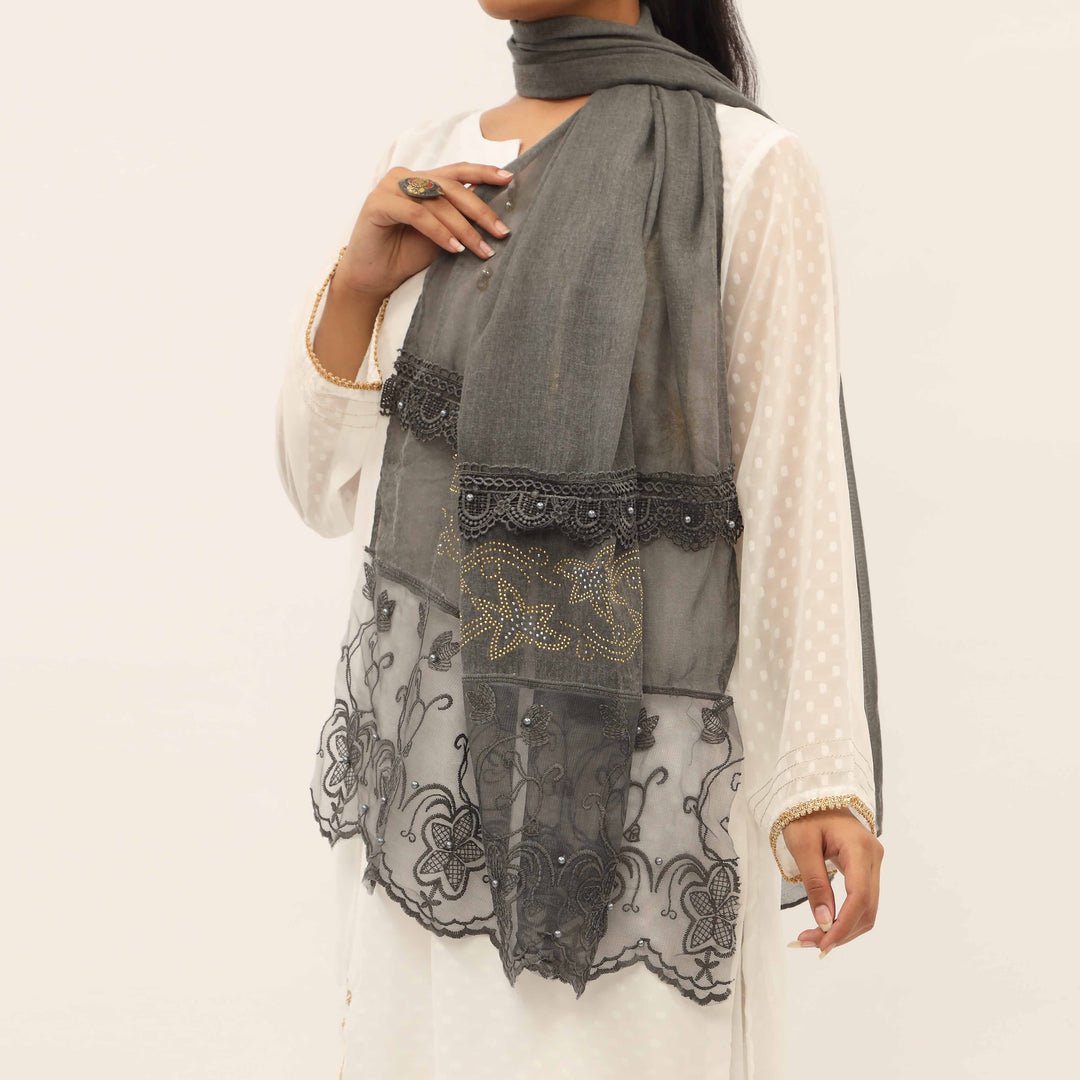 Black Embroidered Stole PD5285