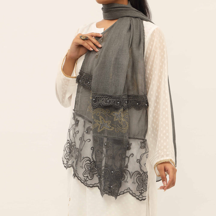 Black Embroidered Stole PD5285