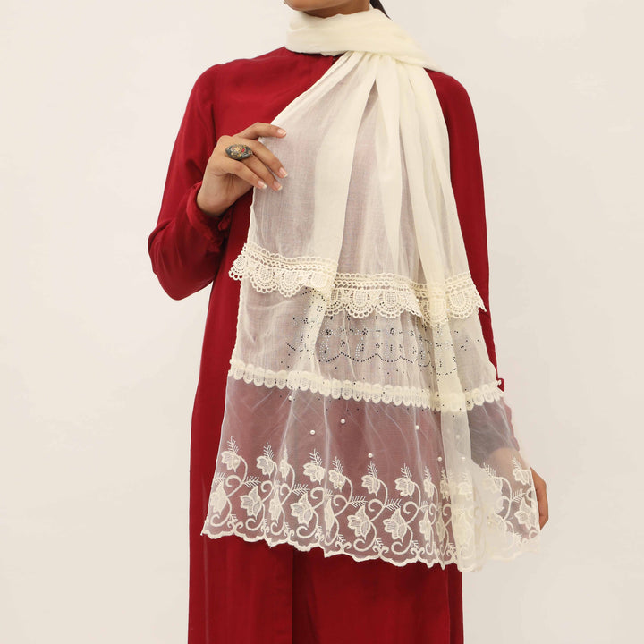 Cream Embroidered Stole PD5287