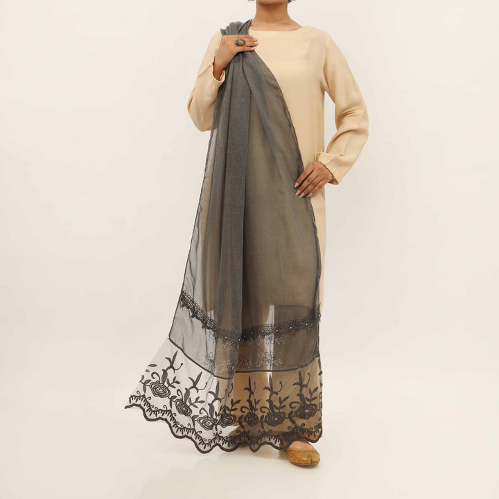 Black Embroidered Stole PD5293