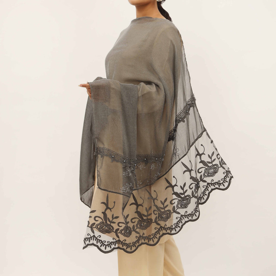 Black Embroidered Stole PD5293