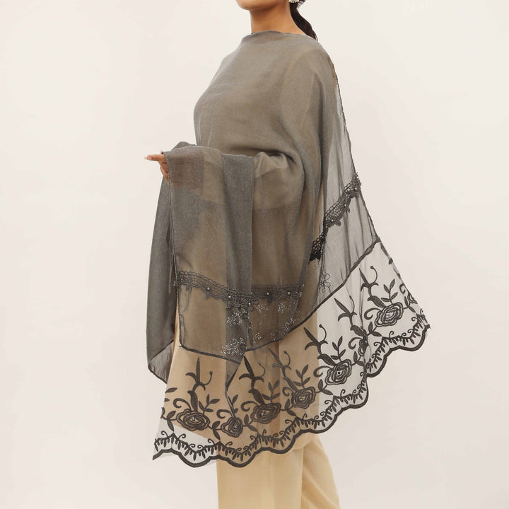 Black Embroidered Stole PD5293