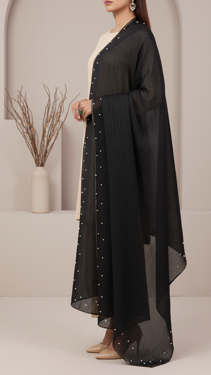 Black Embroidered Stole PD5295