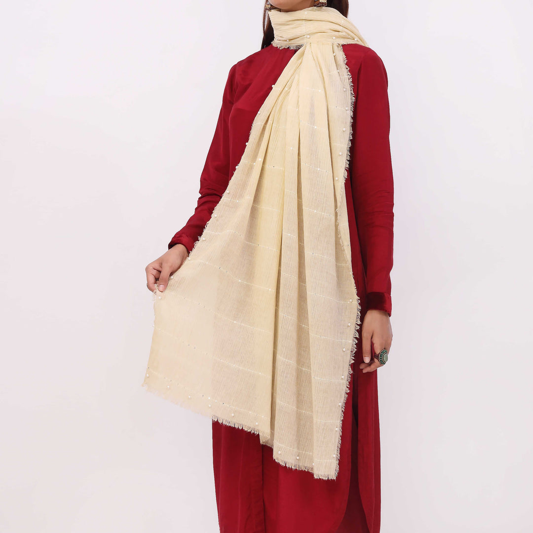 Cream Embroidered Stole PD5301