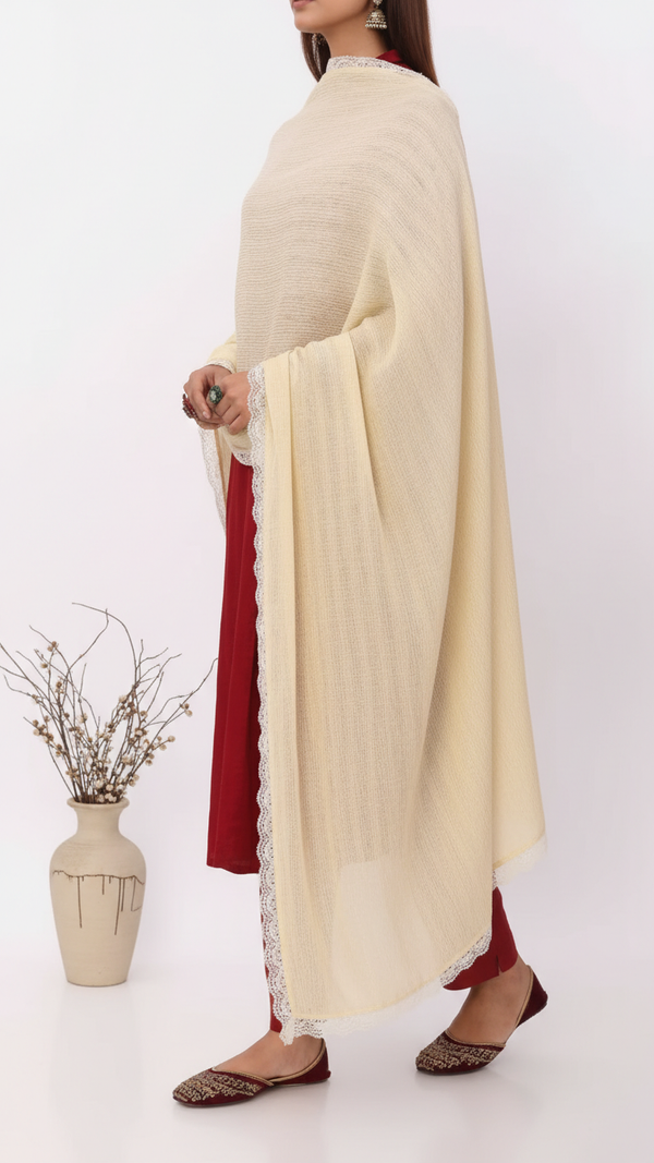 Cream Embroidered Stole PD5319