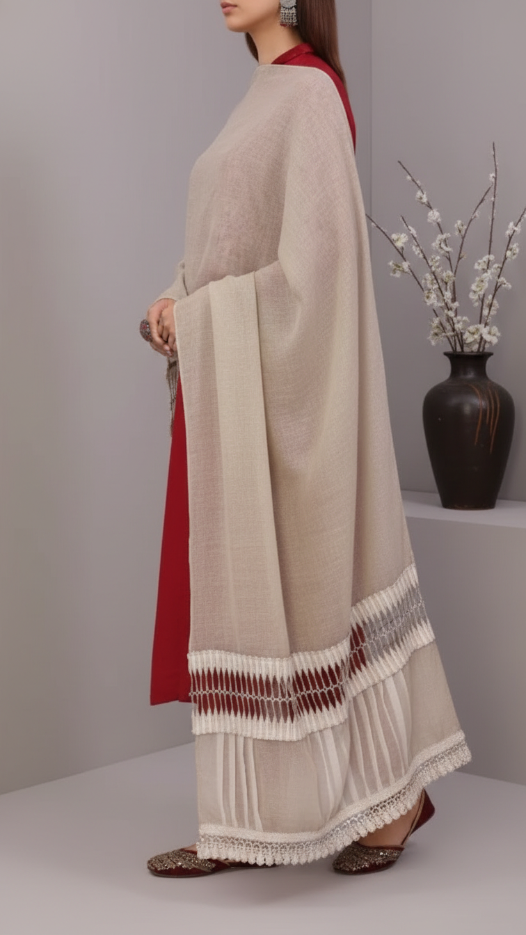Beige Embroidered Stole PD5325