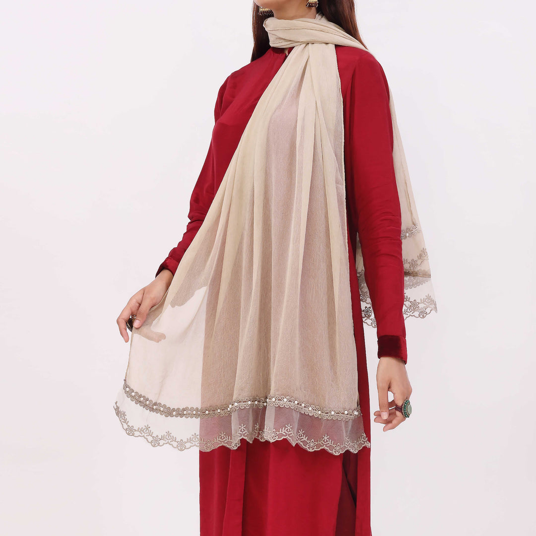 Beige Embroidered Stole PD5330