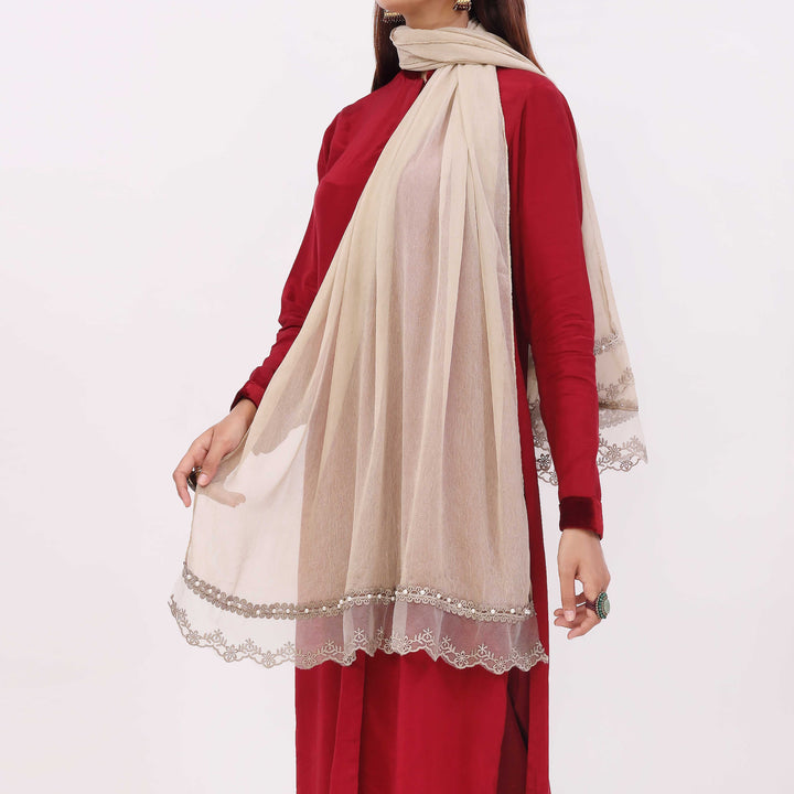 Beige Embroidered Stole PD5330