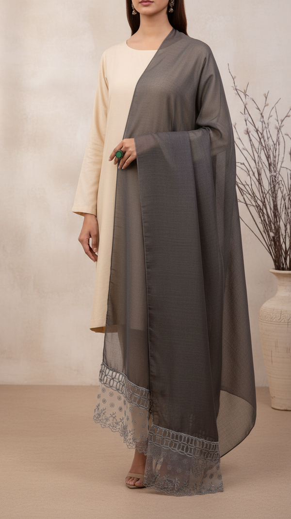 Black Embroidered Stole PD5340