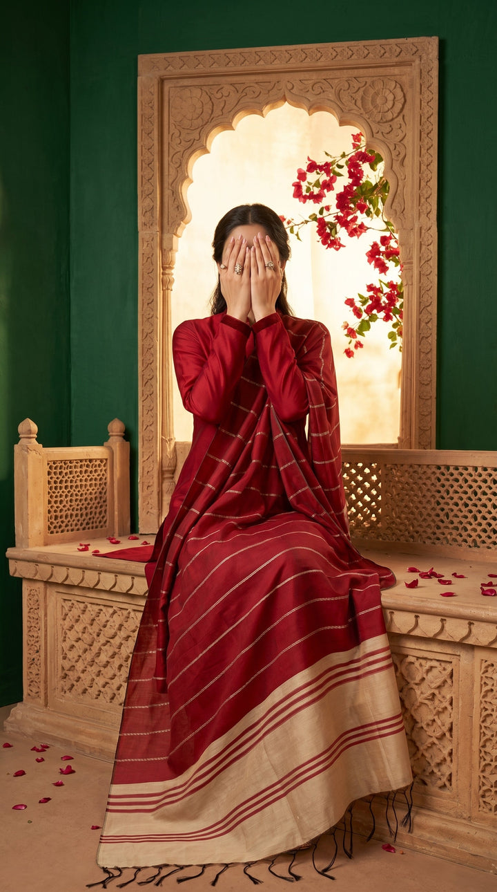 Maroon Paper Cotton Dupatta PD5366