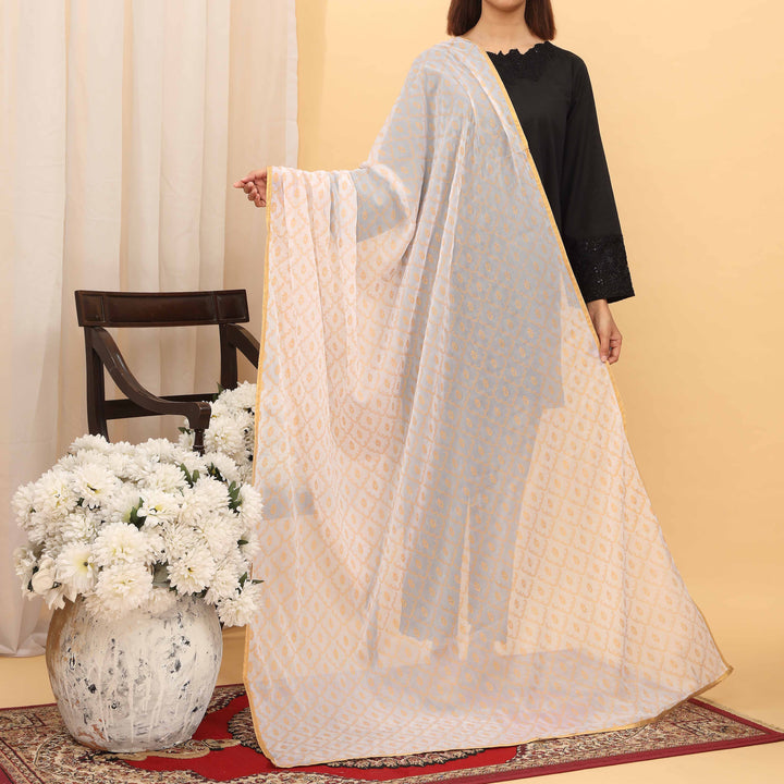 White Screen Printed Chiffon Dupatta PD5388