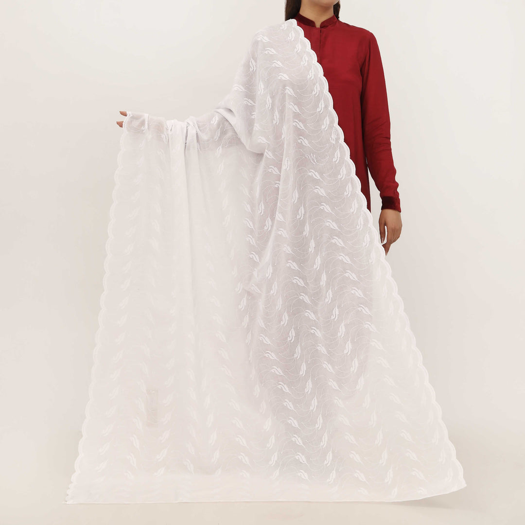 White Embroidered Dupatta PD5453