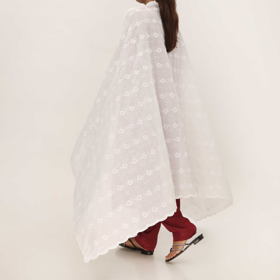 White Embroidered Dupatta PD5463