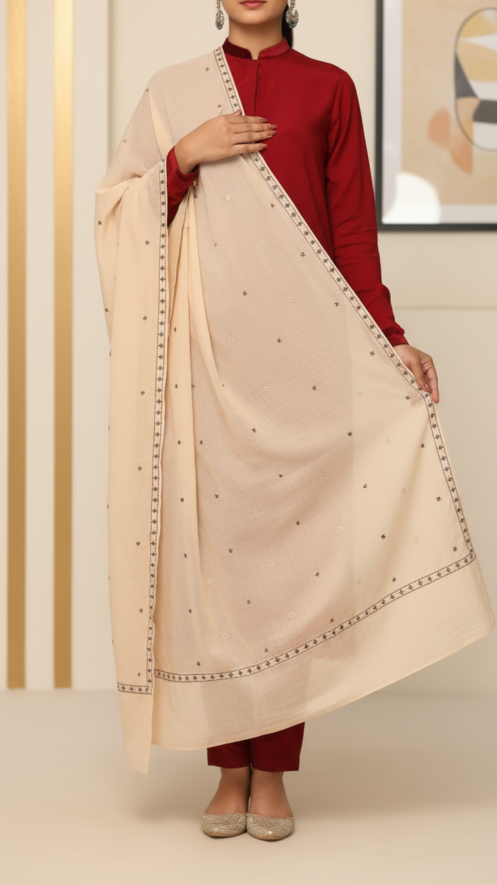 Peach Embroidered Cotton Dupatta PD5475