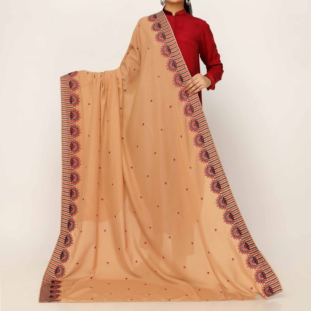Khaki Embroidered Cotton Dupatta PD5478